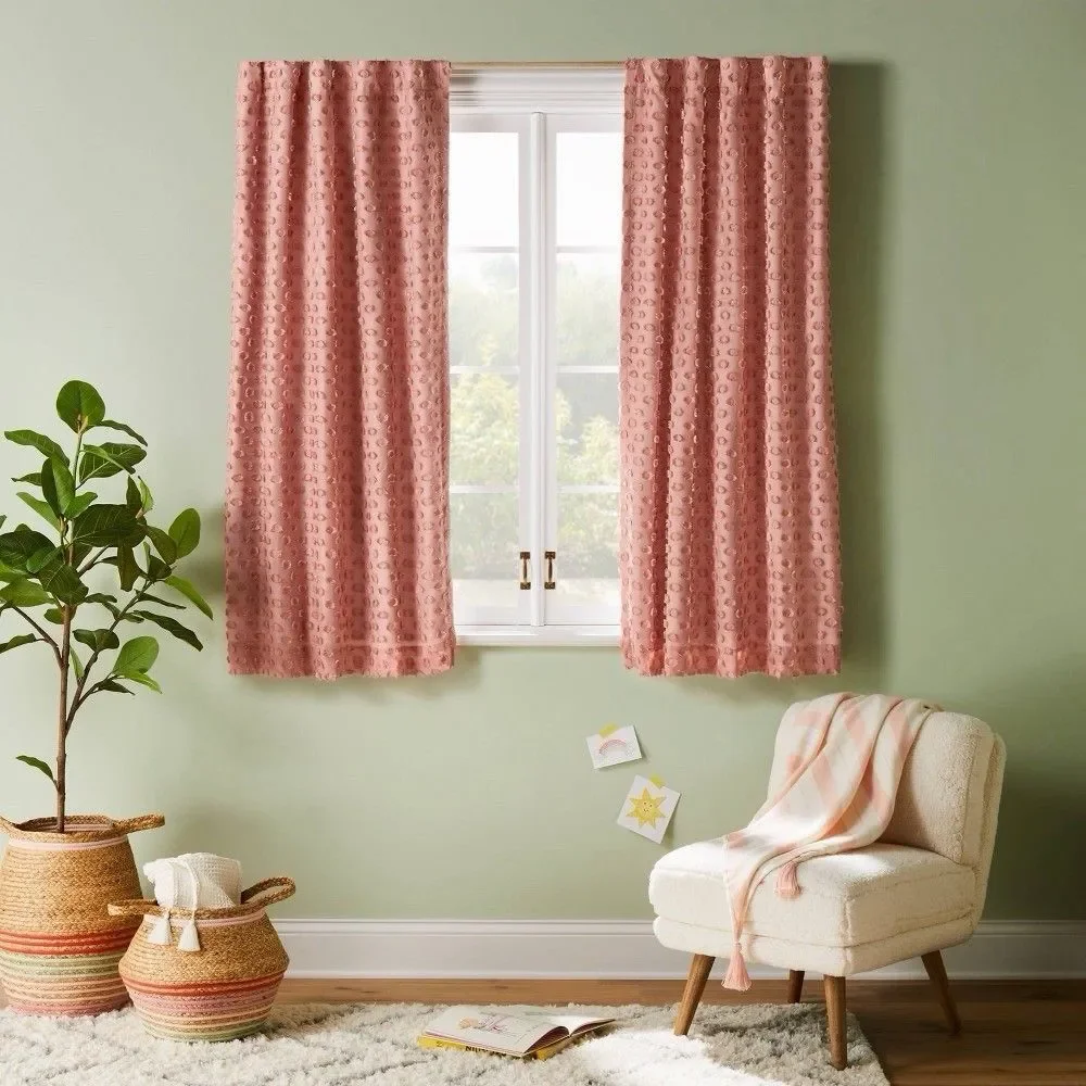 Pillowfort Kids Blackout Curtain Panel Rose Pink Clipped Dot 63 in